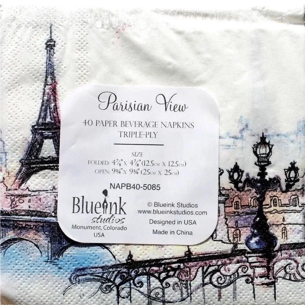 Blueink Studios Parisian View Cocktail Beverage Paper Napkins (5085) 40 ct